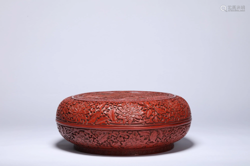 A Carved Lacquer Landscape Box with Qianlong Mark