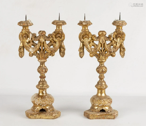 Early Carved Giltwood Prickets