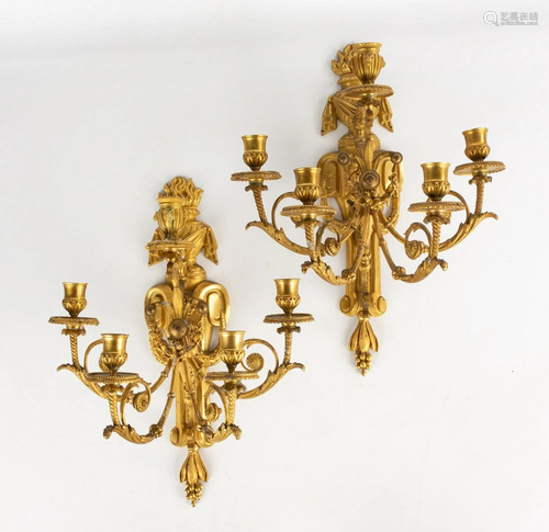 Pair of Gilt Bronze Candelabra Sconces