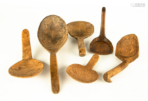 Six Early Burl Ladles