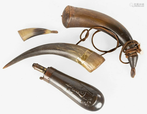 Powder Horns, Horn & Shot Flask