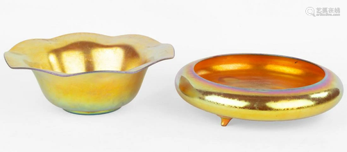 (2) Steuben Gold Aurene Center Bowls