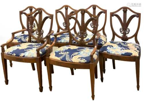Set of Six Feather Field Back Dining Chairs