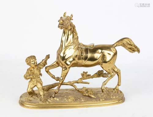 Gilt Bronze Young Boy with Horse by Waager