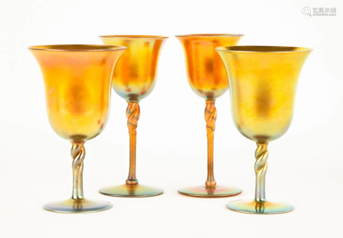 (4) Steuben Gold Aurene Goblets