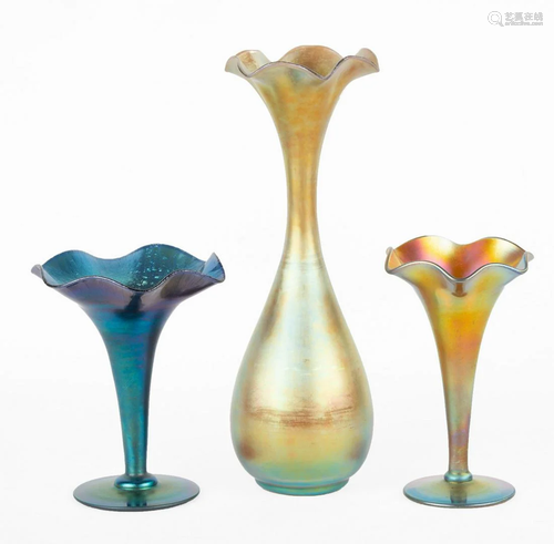 (3) Steuben Aurene Vases