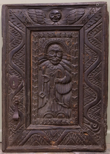 17th/18th Century Carved Oak Door Panel with Saint Pete