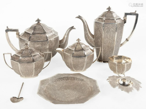 8 Piece Indian Kashmir Silver Tea Set