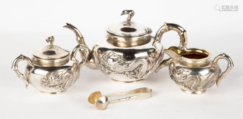 Chinese Export Silver 4-Piece Zee-Wo Tea Set