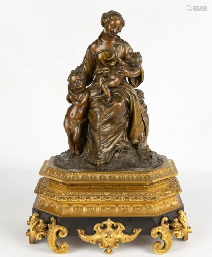 19th Century French Bronze Figural Group of Mother and