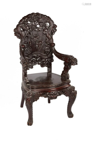 Japanese Mahogany Throne Chair