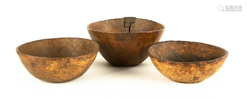 Three Turned Burl Bowls