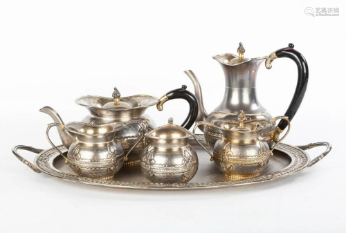 6 Piece Sterling Silver Gilt Tea Set