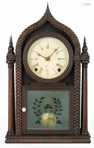 J.C. Brown 4 Column Gothic Ripple Shelf Clock