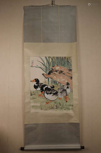 Chinese School Ink And Color Scroll Painting