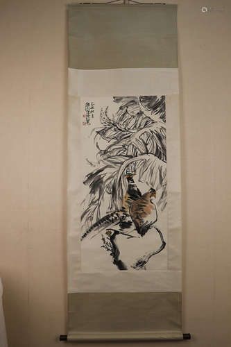 Chinese School Ink And Color Scroll Painting