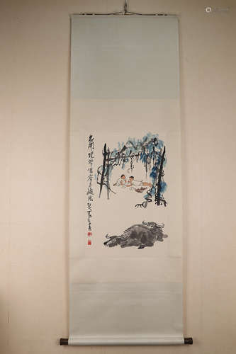 Chinese School Ink And Color Scroll Painting