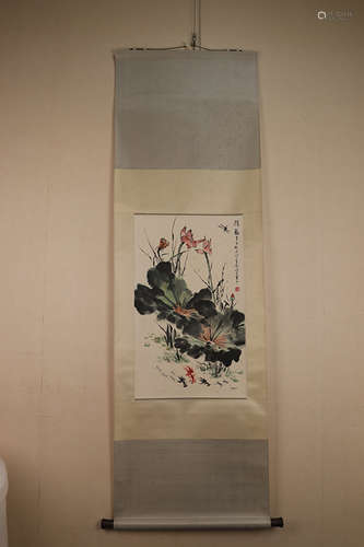 Chinese School Ink And Color Scroll Painting