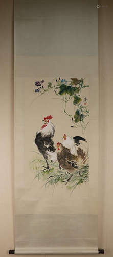 Chinese School Ink And Color Scroll Painting