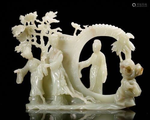Chinese White Celadon Glazed Carved Figurine Garde
