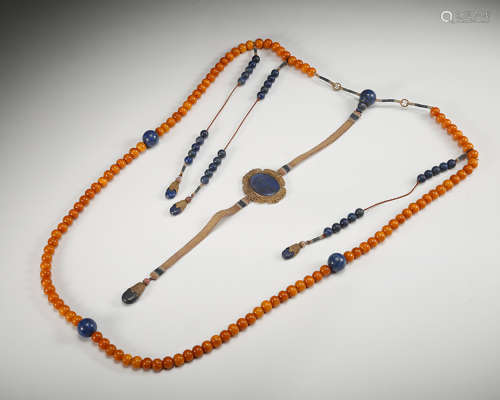 Chinese Amber Qing 108 Court Beads Necklace
