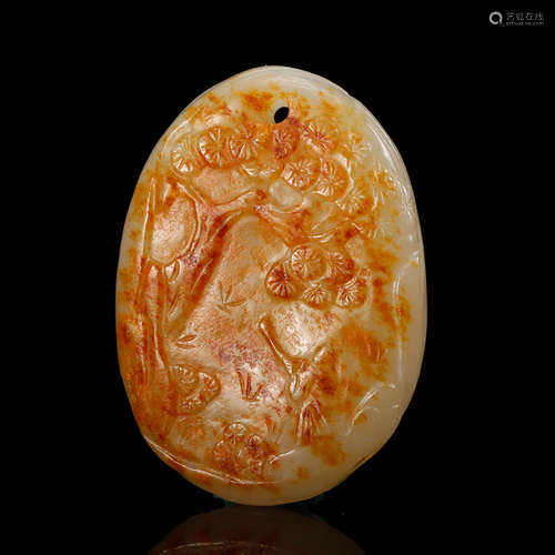 Chinese White Jade Pendant W. Russet