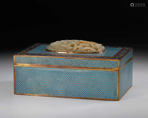 Chinese Jade Plaque On Cloisonne Cover Box