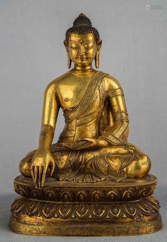 Chinese Gilt Bronze Seated Shakyamuni