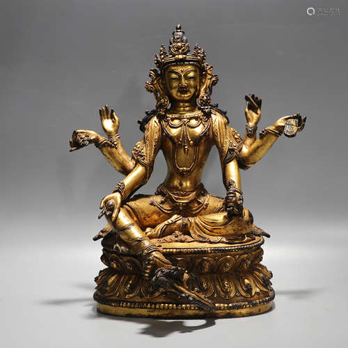 Chinese Gilt Bronze Six Arm Guanyin