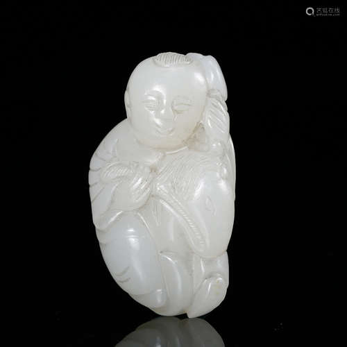 Chinese White Jade Carved Boy