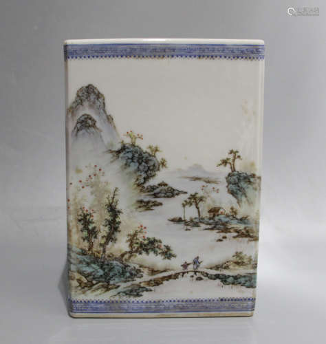 Chinese Famille Rose Porcelain Brush Pot Wan Yetin