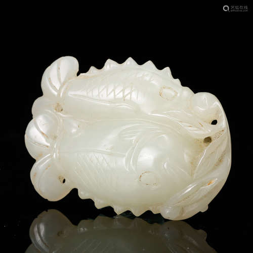 Chinese White Jade Double Fish Pendant
