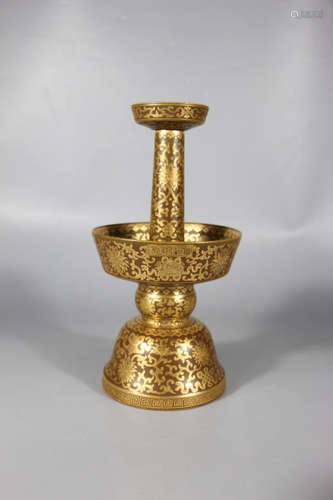 Chinese Gilt Celadon Glazed Porcelain Candle Stand