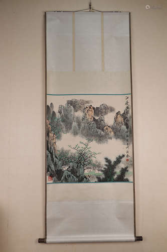 Chinese School Ink And Color Scroll Painting