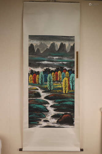 Chinese School Ink And Color Scroll Painting