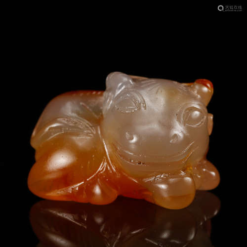 Chinese Agate Carved Ox