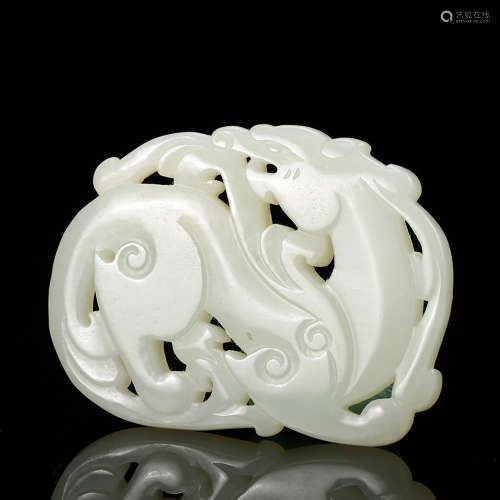Chinese White Jade Chilong Pendant