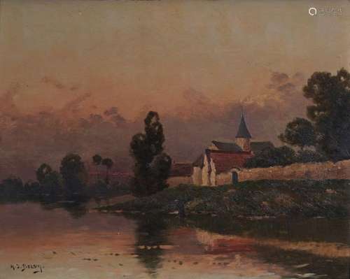 Hippolyte Camille DELPY (1842-1910) Village by the river, oi...