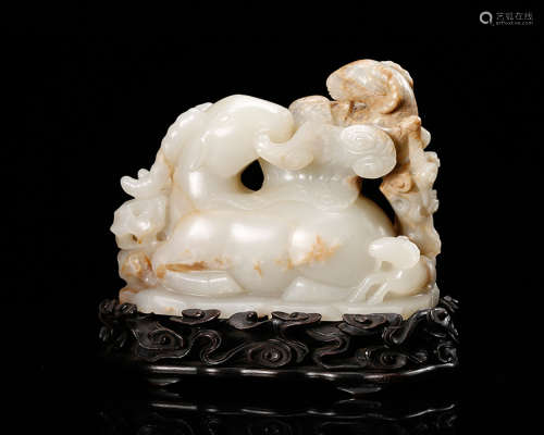 Chinese White Jade Carved Goat