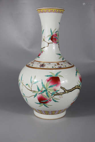 Chinese Famille Rose 9 Peach Porcelain Vase