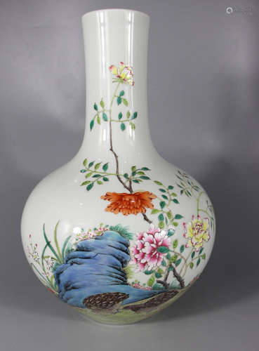 Chinese Famille Rose Porcelain Vase, Marked