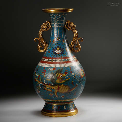 Chinese Cloisonne Dragon Ear Vase