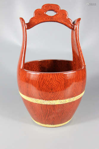 Chinese Wood Grain Glazed Porcelain Bucket