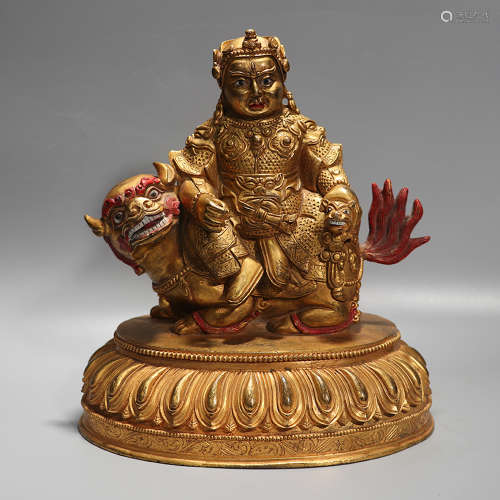 Chinese Gilt Bronze Seated Guardian