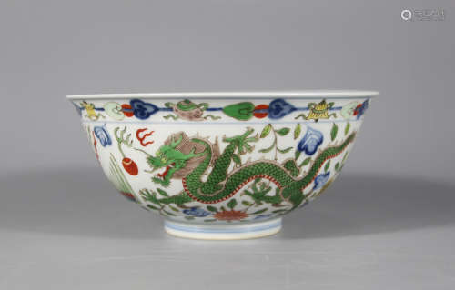 Chinese Doucai Dragon Porcelain Bowl