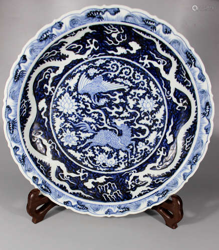 Chinese Blue White Dragon Porcelain Charger