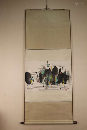 Chinese School Ink And Color Scroll Painting