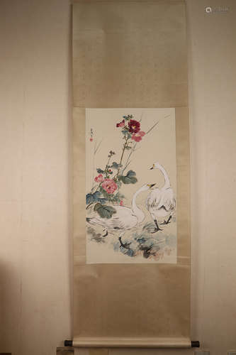 Chinese School Ink And Color Scroll Painting