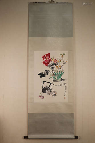 Chinese School Ink And Color Scroll Painting