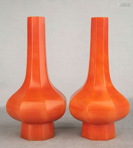 Chinese Peking Glass Vases, Pair